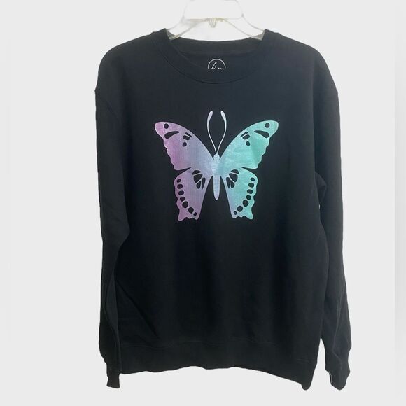 NWT Urban Outfitters Hi Res Butterfly Sweatshirt Women's Size S Black Oversized - Picture 2 of 13
